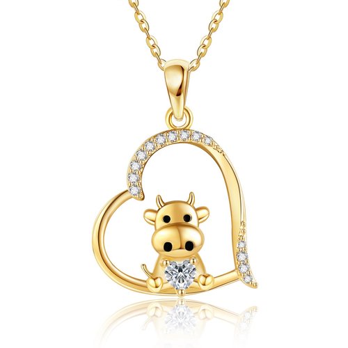 14K Gold Personalized Birthstone Cow Heart Necklace for Women
