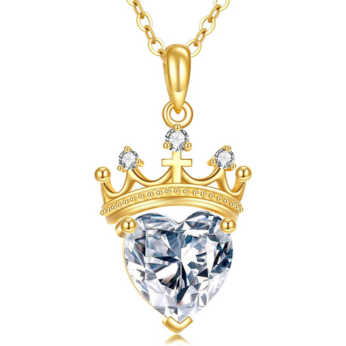 14K Gold Personalized Birthstone Crown Heart Necklace for Women