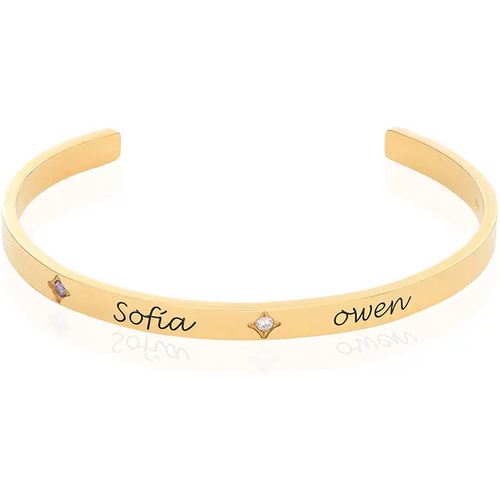 Gold Vermeil Personalized Birthstone Engraving Plain Bangle Bracelet for Women Men