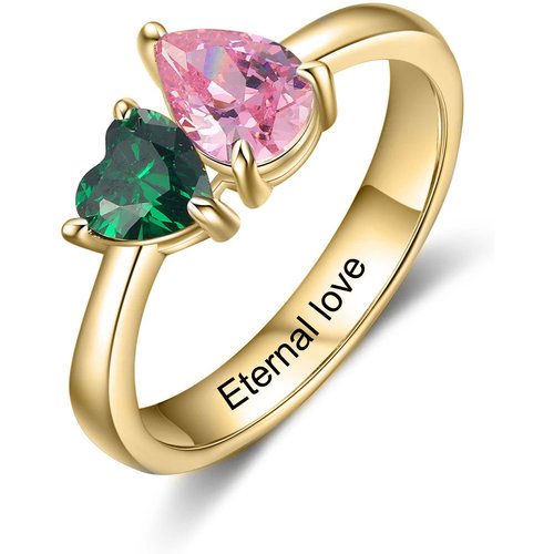 14K Gold Personalized Birthstone & Personalized Engraving Birthstone Ring