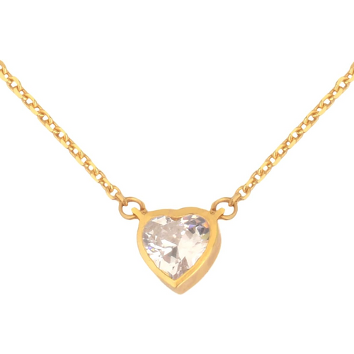 14K Gold Cubic Zirconia Personalized Birthstone & Heart Pendant Necklace