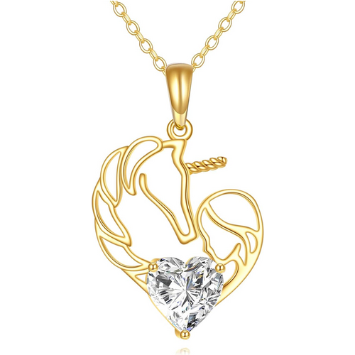 14K Gold Personalized Birthstone Heart Unicorn Necklace for Women