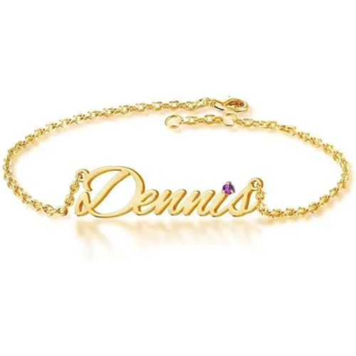 14K Gold Personalized Birthstone Name Bracelet for Women