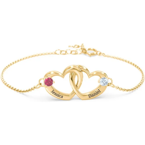 Gold Vermeil Personalized Birthstone Name Heart With Heart Bracelet for Women