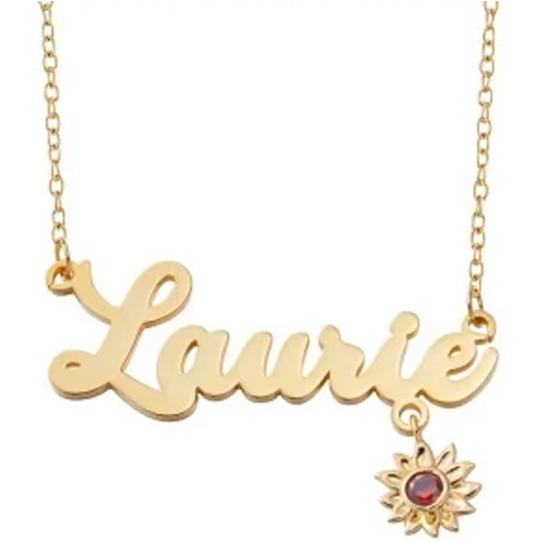 14K Gold Cubic Zirconia & Personalized Birthstone Name Sunflower Pendant Necklace