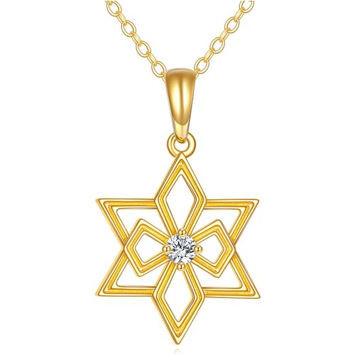 14K Gold Personalized Birthstone Star Of David Necklace for Women