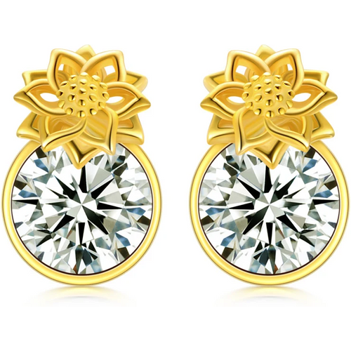 14K Gold Personalized Birthstone Sunflower Stud Earrings for Women