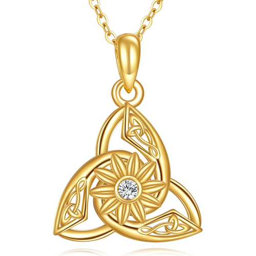 14K Gold Personalized Birthstone Wildflowers Celtic Knot Spiral Knot Necklace for Women