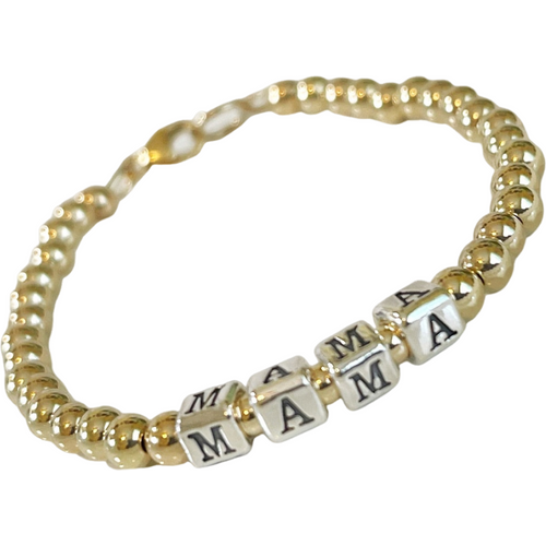 Sterling Silver with Yellow Gold Plated Personalized Classic Name Bead Chain Bracelet 6mm