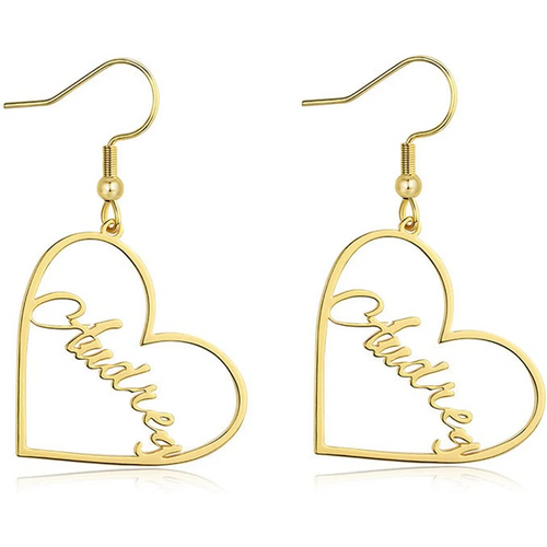 14K Gold Personalized Classic Name Heart Drop Earrings