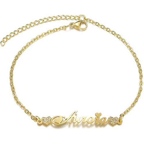 14K Gold Cubic Zirconia Personalized Classic Name Charm Bracelet for Women