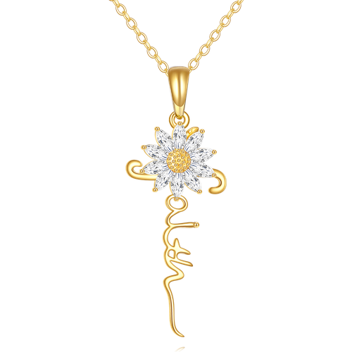 14K Gold Cubic Zirconia & Personalized Classic Name Sunflower Pendant Necklace