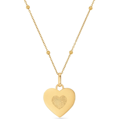 14K Gold Personalized Engraving Fingerprint Heart Necklace for Women