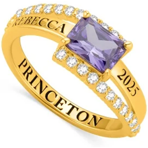 14K Gold Personalized Engraved Graduation Ring with Square Birthstone, High School University Class Ring