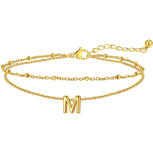 14K Gold Personalized Initial Letter Multi-layered Charm Anklet
