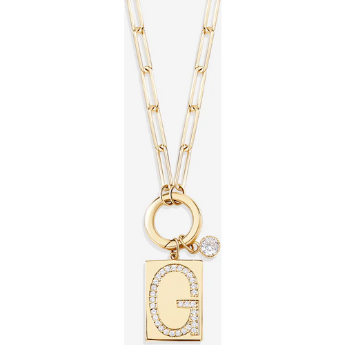 Sterling Silver with Yellow Gold Plated Cubic Zirconia Personalized Initial Letter Pendant Necklace