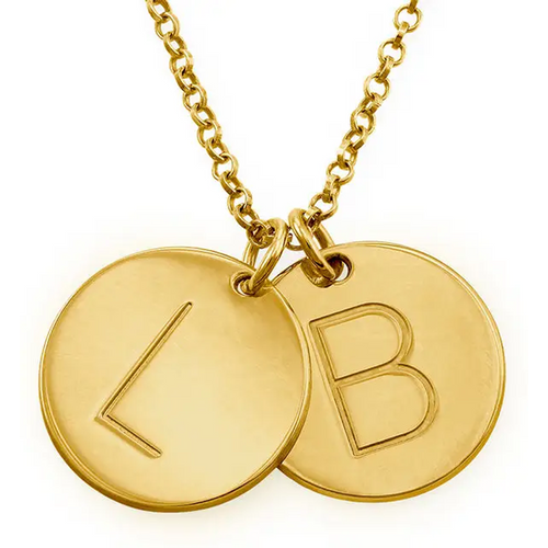 Gold Vermeil Personalized Initial Round Coin Necklace for Women Men