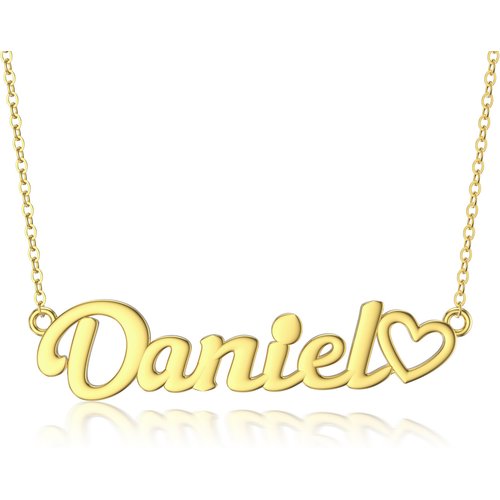 14K Gold Personalized Name Pendant Necklace with Heart
