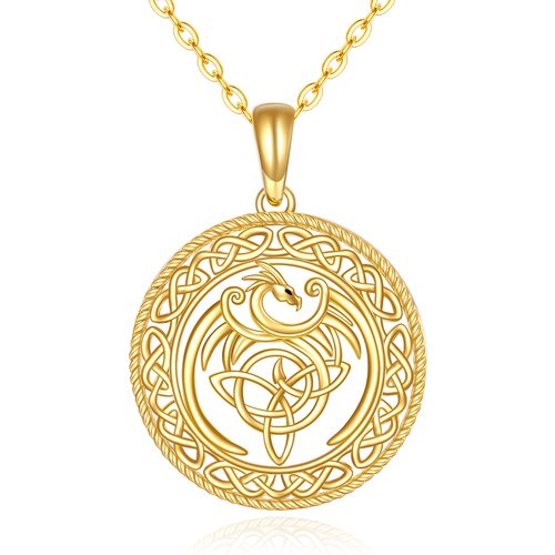 14K Gold Phoenix & Celtic Knot Pendant Necklace
