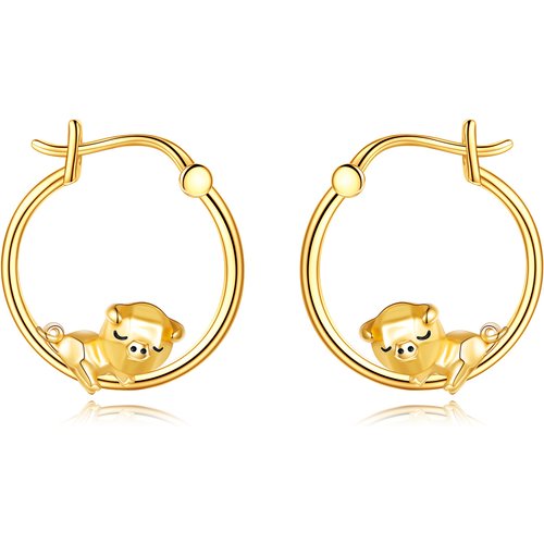 14K Gold Pig Hoop Earrings