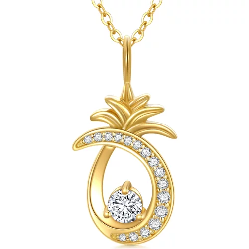14K Gold Cubic Zirconia Pineapple Pendant Necklace