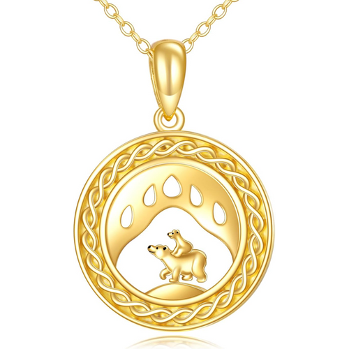 14K Gold Polar Bear Celtic Spiral Knot Round Necklace for Women