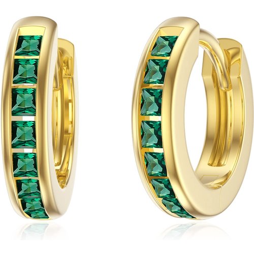 14K Gold Princess-square Shaped Cubic Zirconia Square Hoop Earrings
