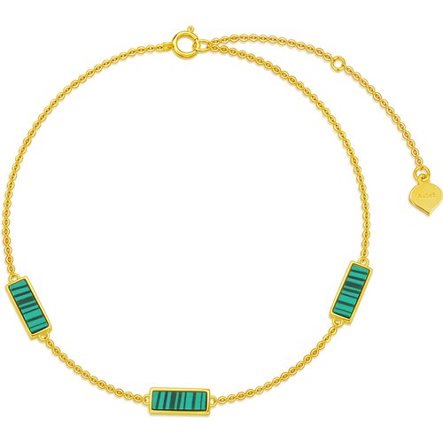 14K Gold Princess-square Shaped Malachite Charm Bracelet
