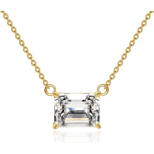 14K Gold Princess-square Shaped Moissanite Pendant Necklace