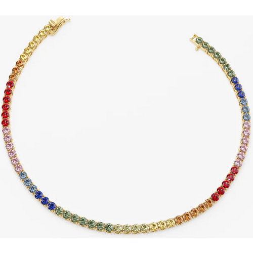 14K Gold Prong Setting Diamond and Multi-Color Sapphire Tennis Bracelet 2mm