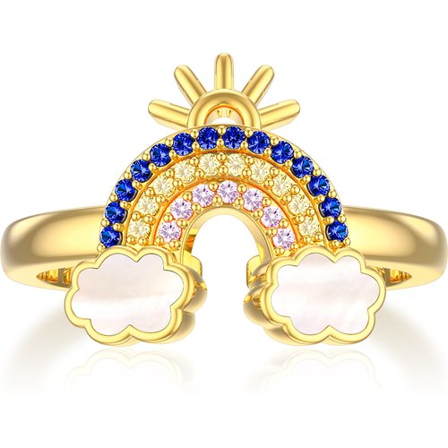 10K Gold Cubic Zirconia Rainbow Open Ring