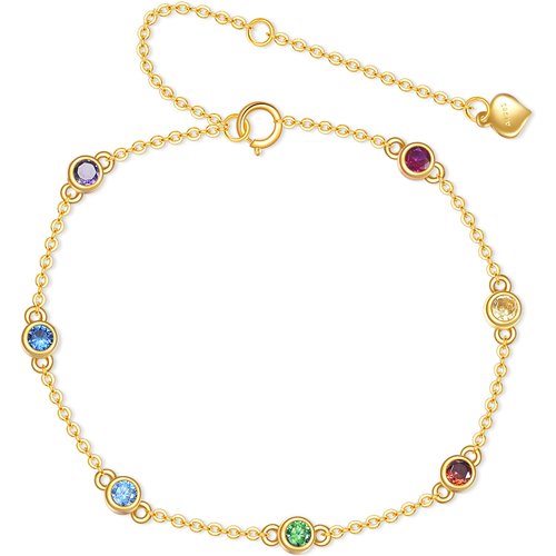 14K Gold Cubic Zirconia Rainbow Charm Bracelet
