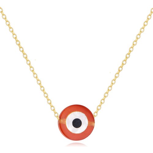 14K Gold Red Agate Evil Eye Pendant Necklace