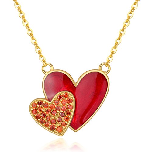 14K Gold Heart Cubic Zirconia With Heart Pendant Necklace For Women Best Friends