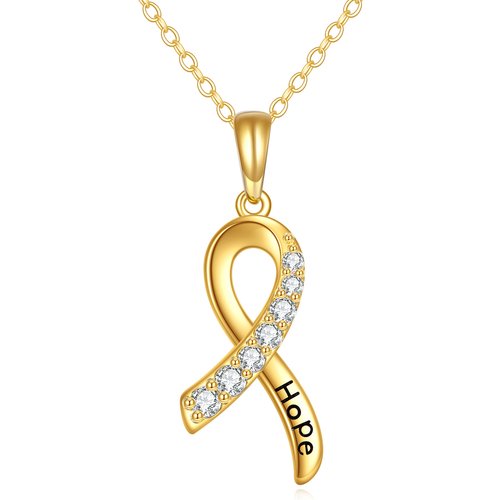 14K Gold Cubic Zirconia Ribbon Pendant Necklace