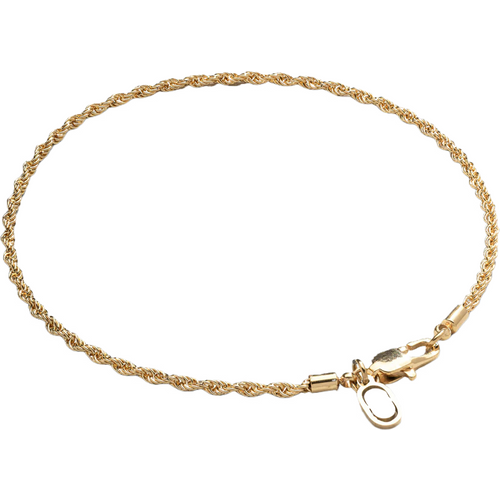Sterling Silver with Yellow Gold Plated Rope Chain Bracelet 2mm