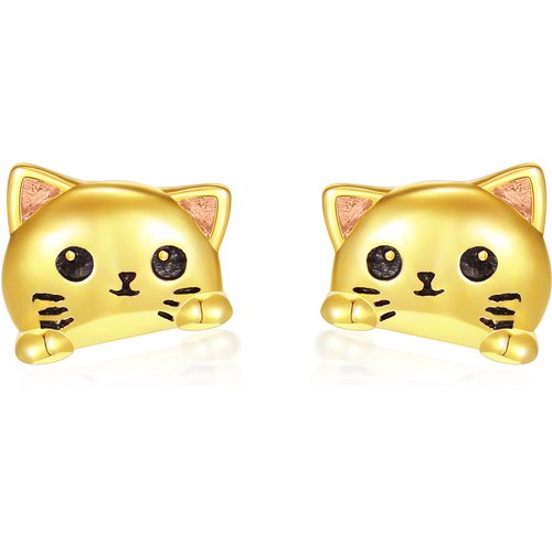 14K Gold & Rose Gold Cat Stud Earrings for Women