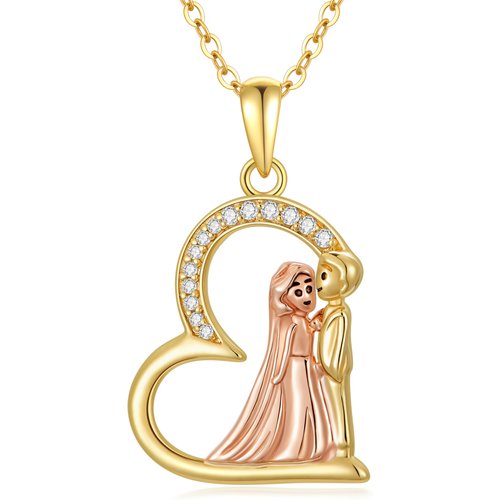 14K Gold & Rose Gold Circular Zircon Pendant Necklace For Couple