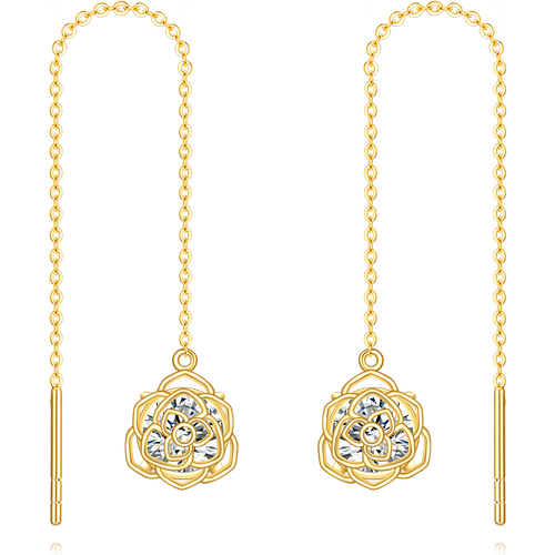 14K Gold Cubic Zirconia Rose Drop Ear Wire