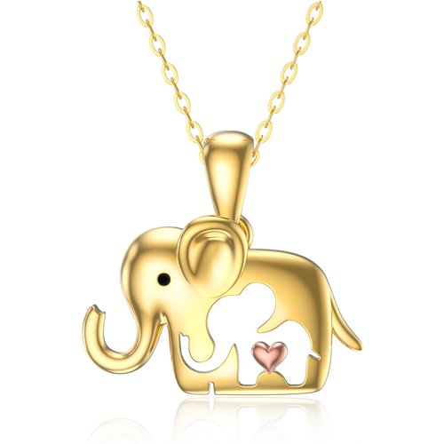 14K Gold Two Tone Elephant Pendant Necklace For Women