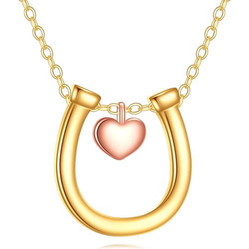 14K Gold & Rose Gold Heart & Horseshoe Pendant Necklace