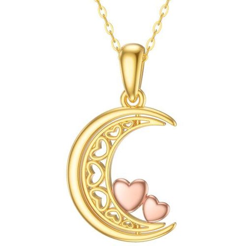 14K Gold Two-Tone Interlocking Hearts & Moon Pendant Necklace For Women