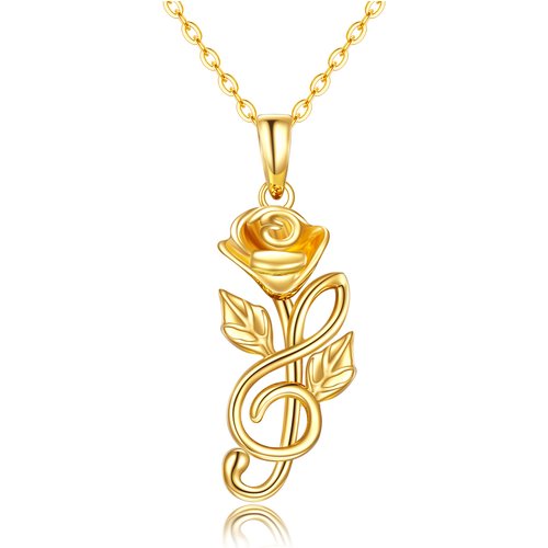 14K Gold Rose & Music Symbol Pendant Necklace