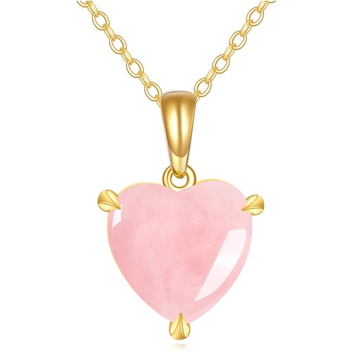 14K Gold Rose Quartz Heart Pendant Necklace