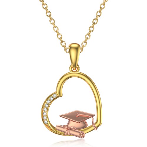 14K Gold & Rose Gold Zircon Heart & Trencher Cap Pendant Necklace For Women Best Friends