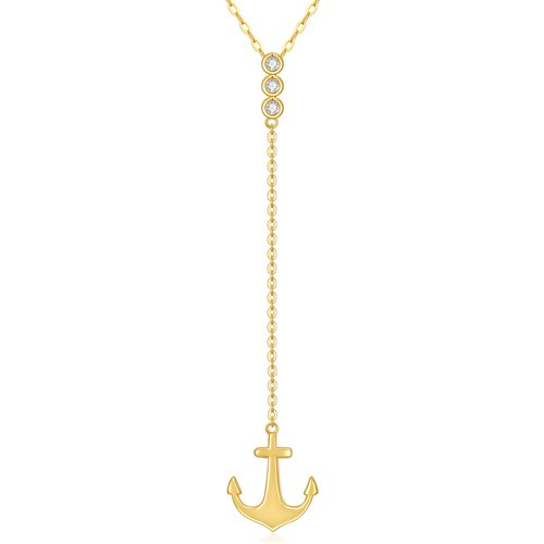 14K Gold Round Cut Cubic Zirconia Anchor Non-adjustable Y-Necklace