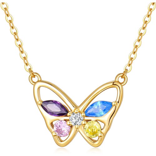 14K Gold Round Cubic Zirconia Butterfly Pendant Necklace