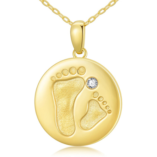 14K Gold Cubic Zirconia Round Coin Pendant Necklace