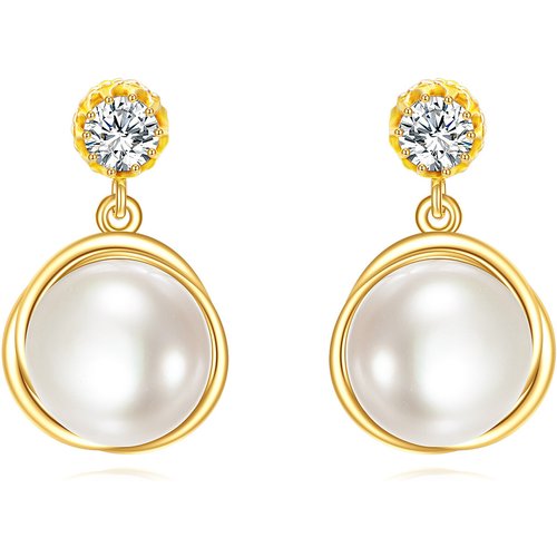 14K Gold Round Cut Pearl Stud Earrings