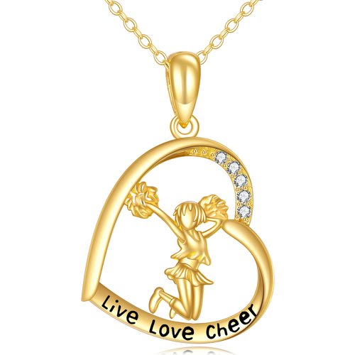 14K Gold Round Cubic Zirconia Dancing Girl & Heart Pendant Necklace